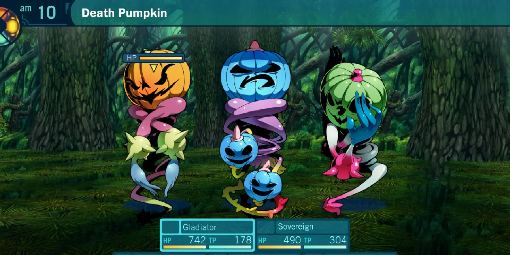 Trận chiến trong Etrian Odyssey HD với một Death Pumpkin đáng sợ