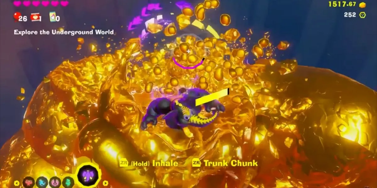 Vàng lấp lánh trong Donkey Kong Bananza, minh họa mẹo khai thác gold từ môi trường