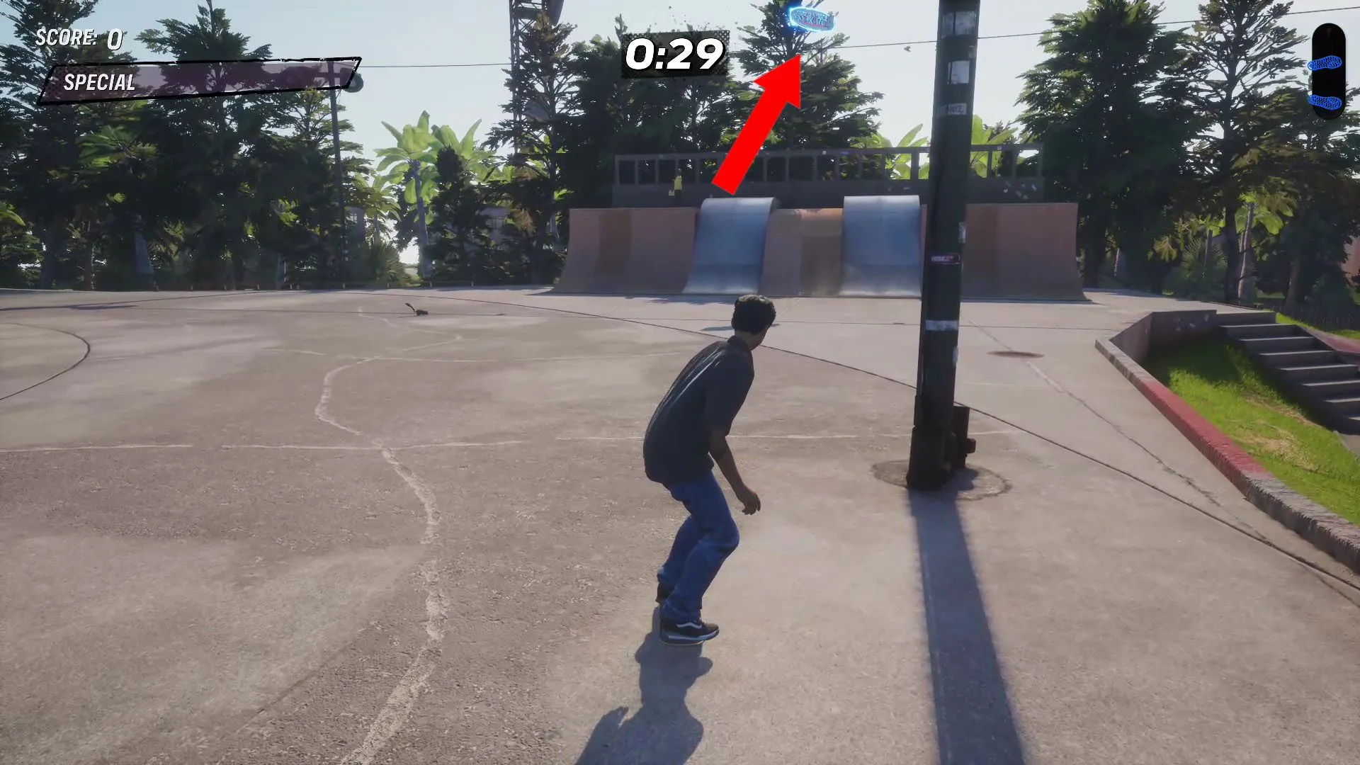 Vị trí Stat Point thứ hai trên nền cao gần cửa hàng Zumiez trong khu vực Kona của Tony Hawk Pro Skater 3 + 4