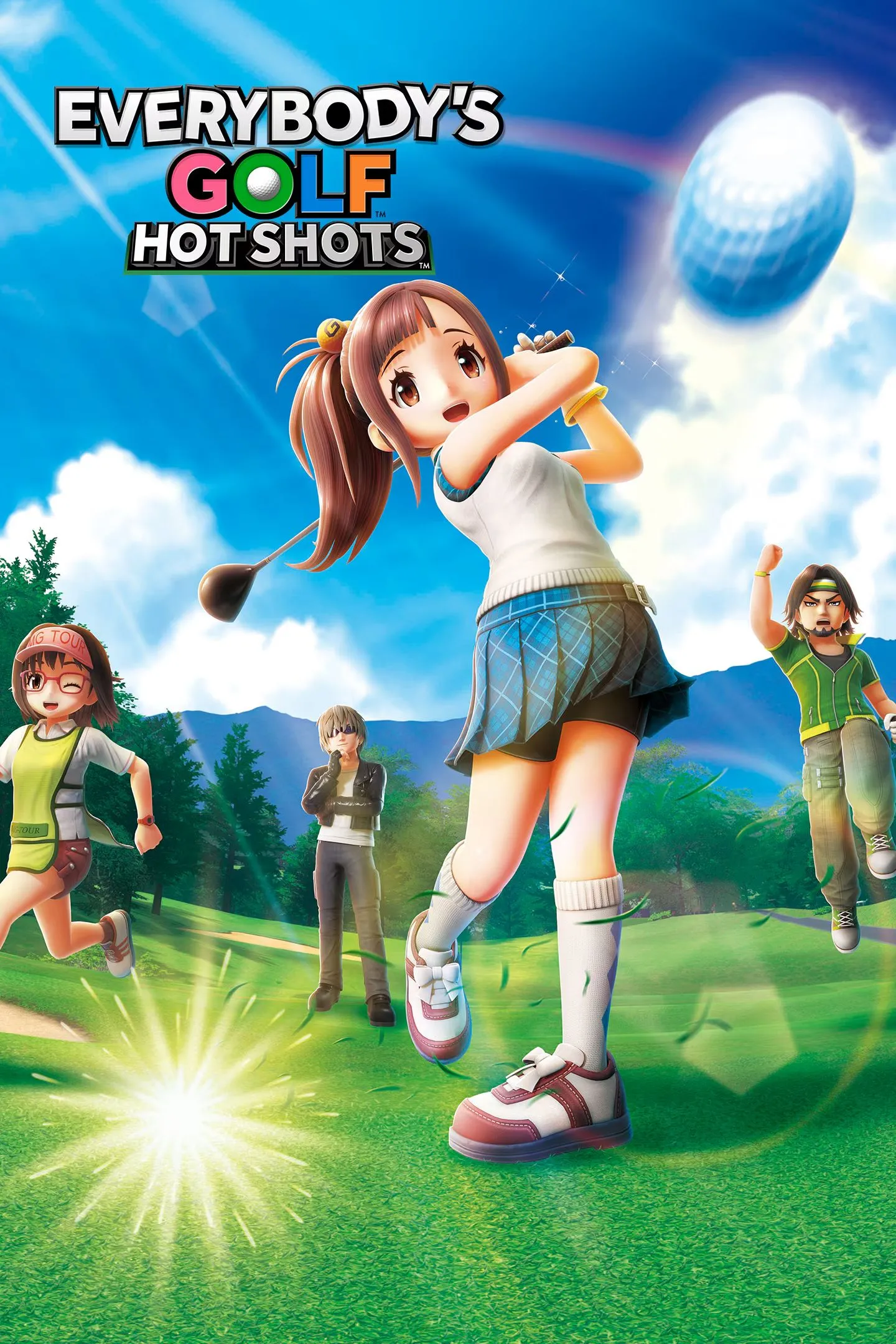 Ảnh bìa game Everybody's Golf Hot Shots, hiển thị một golfer đang vui vẻ ăn mừng cú đánh, với logo game nổi bật.
