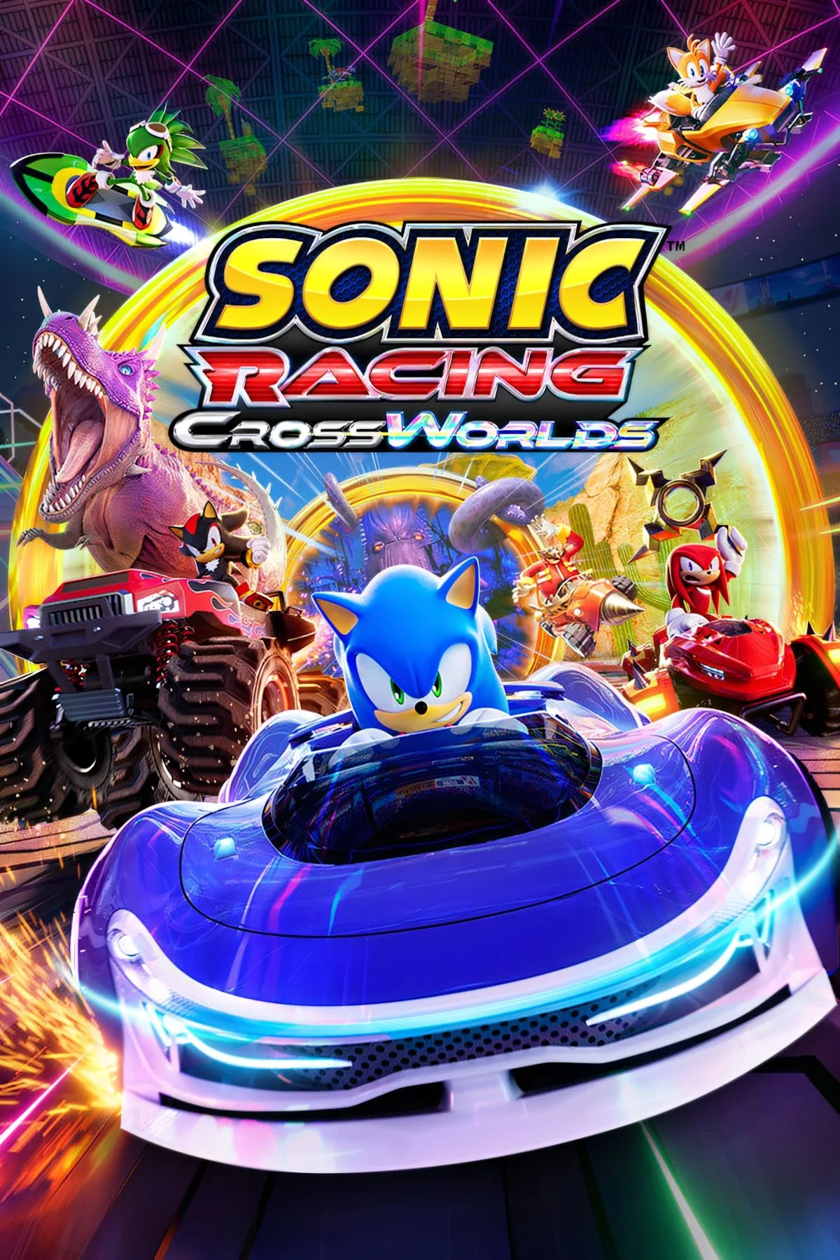 Bìa game Sonic Racing CrossWorlds, thể hiện đồ họa và phong cách của tựa game đua xe đa nền tảng từ Sega