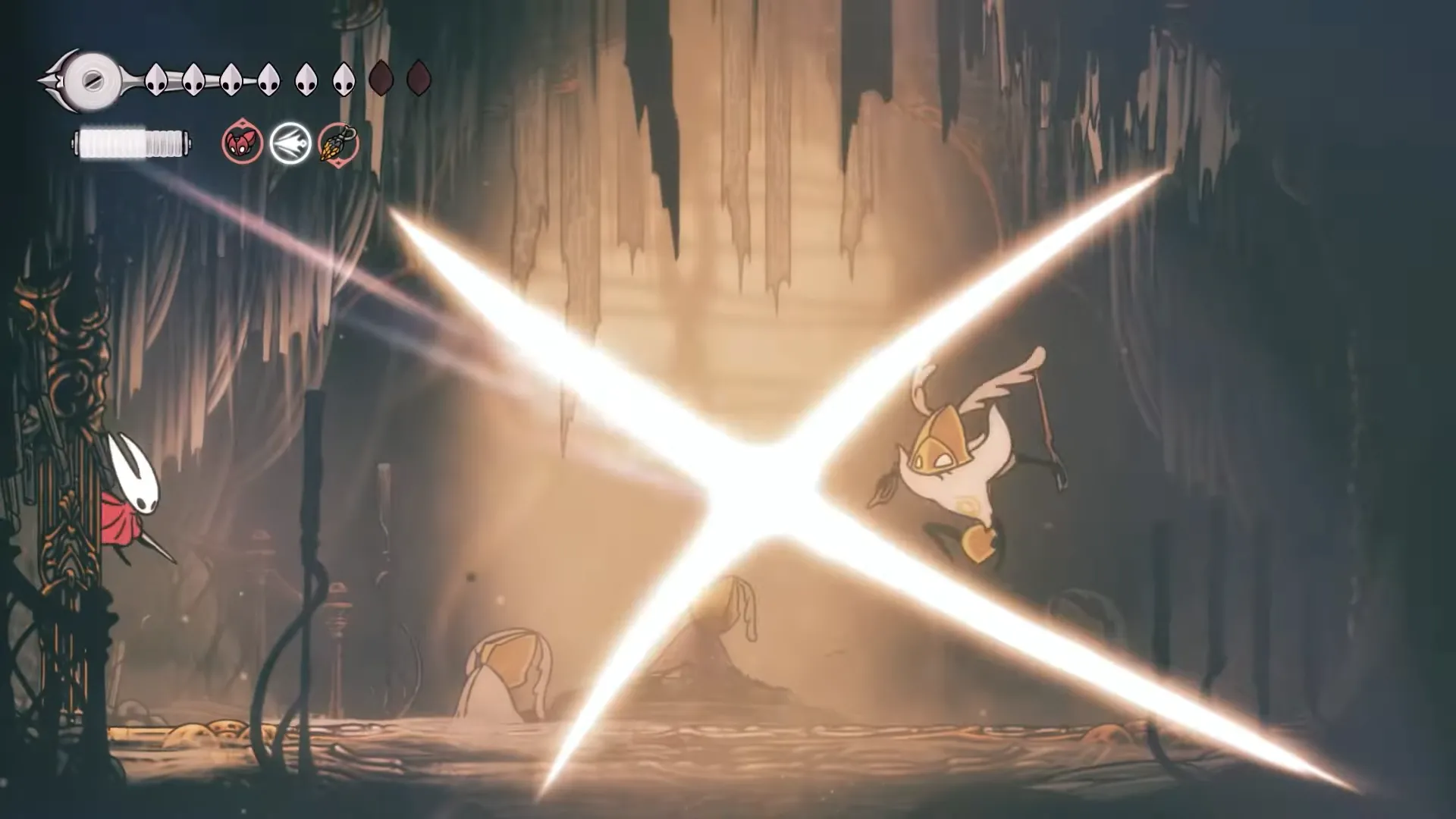Boss Second Sentinel, một thử thách bền bỉ đòi hỏi sự tinh thông moveset trong High Halls của Hollow Knight Silksong.