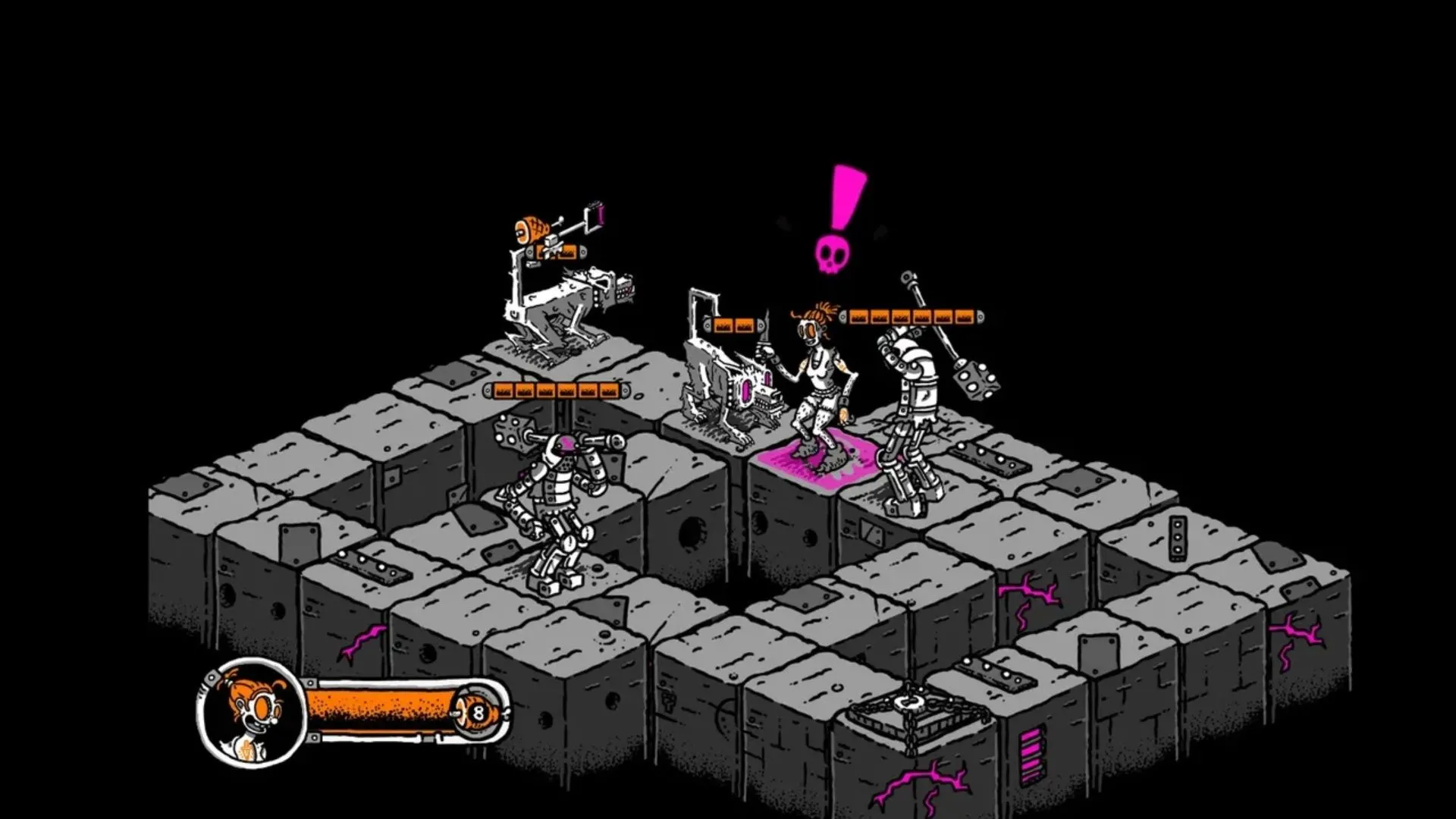 Cảnh gameplay Plunge, một tựa game giải đố chiến thuật trên nền băng trượt