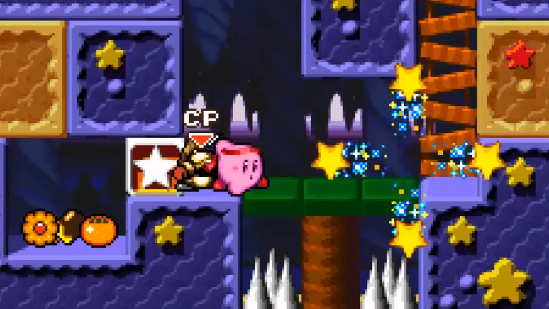 Fighter Kirby đánh bại kẻ thù trong Kirby Super Star, thể hiện khả năng biến hình và chiến đấu đa dạng.