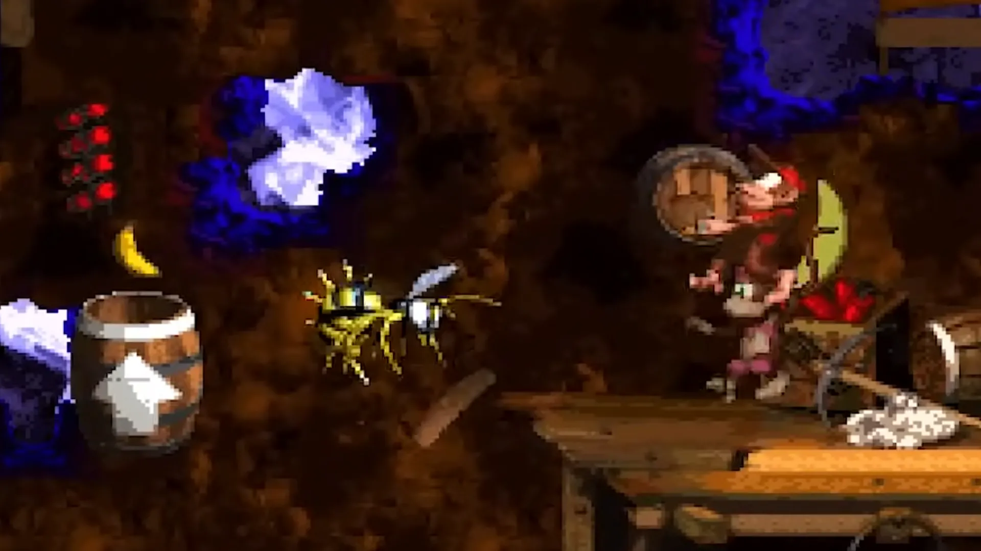 Gameplay Donkey Kong Country 2, thể hiện khả năng vượt chướng ngại vật phức tạp của Diddy và Dixie.