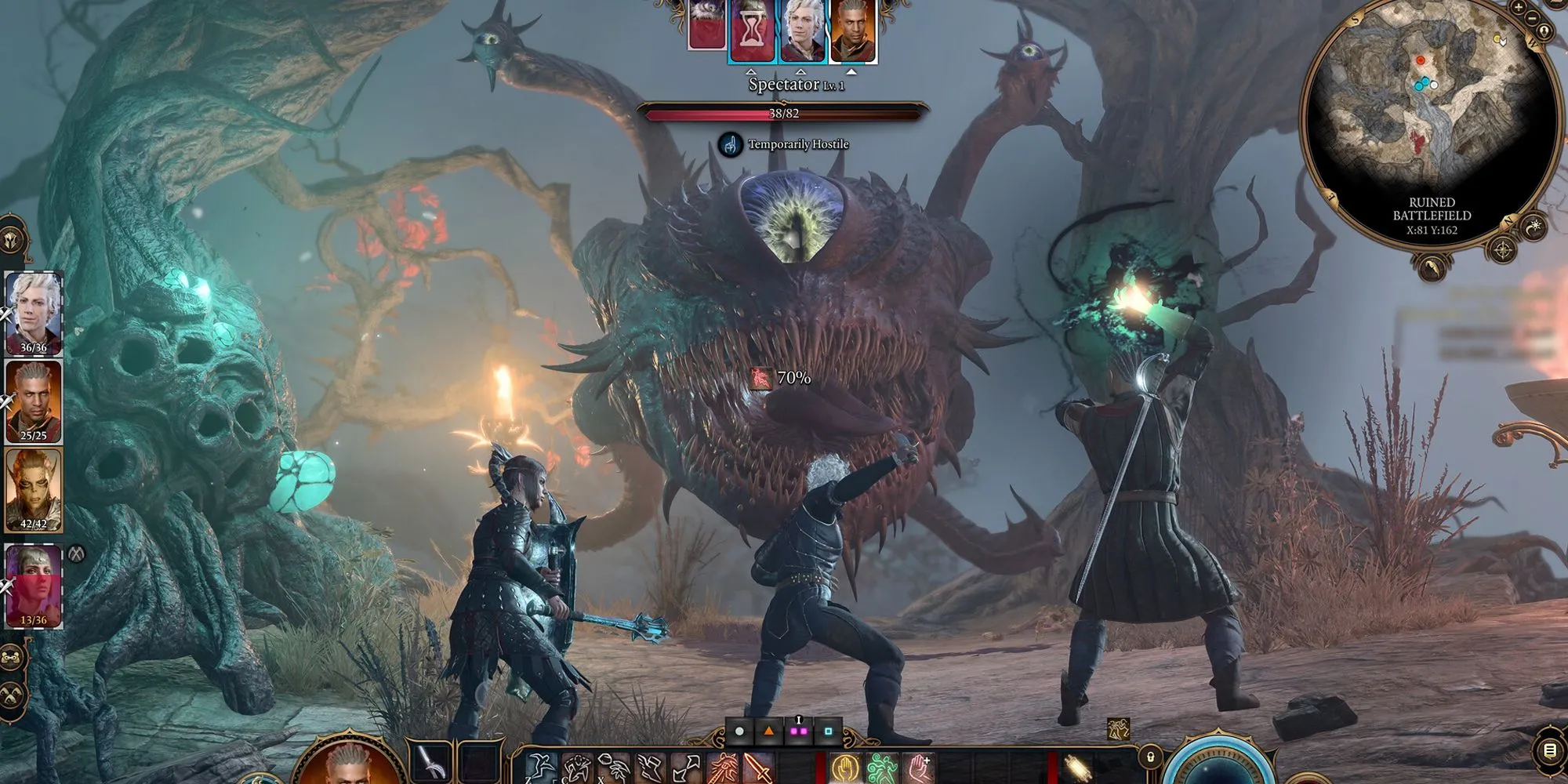 Giao diện chiến đấu theo lượt trong Baldur's Gate 3, minh họa lối chơi chiến thuật sâu sắc.