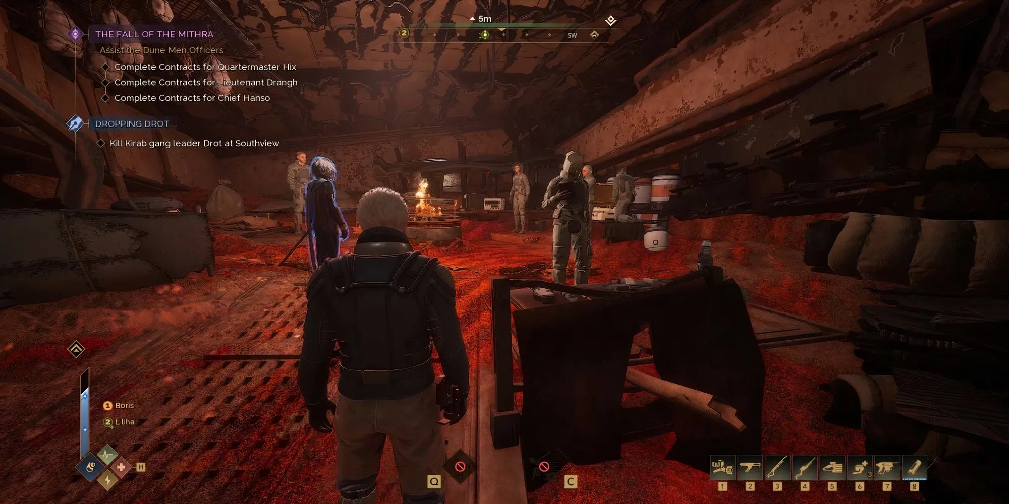 Giao diện nhiệm vụ Lost Harvest DLC với Chief Hanso, Lt. Drangh và Quartermaster Hix
