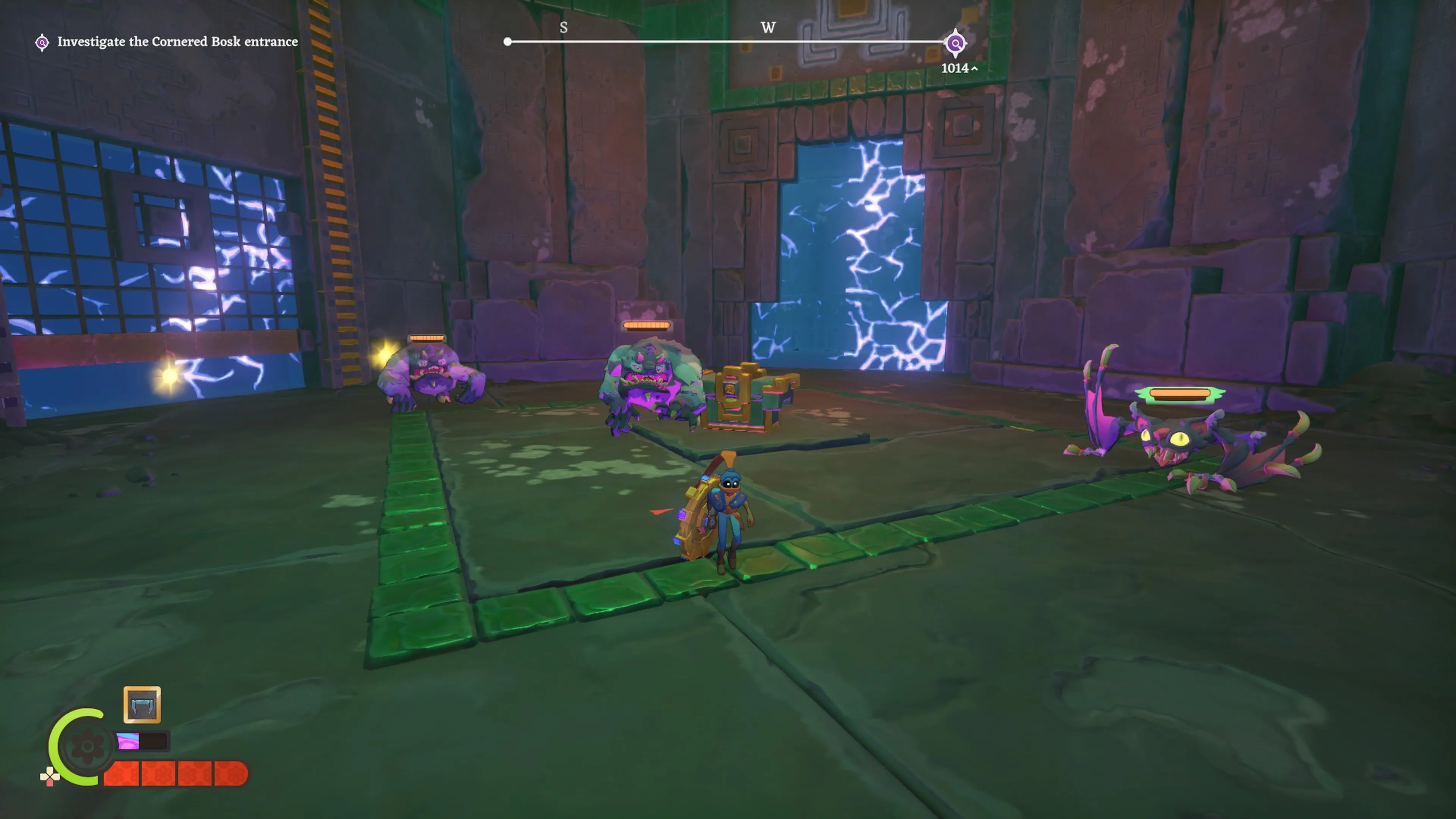 Knightling sử dụng khiên để chống trả kẻ thù trong một phân cảnh chiến đấu của game The Knightling.
