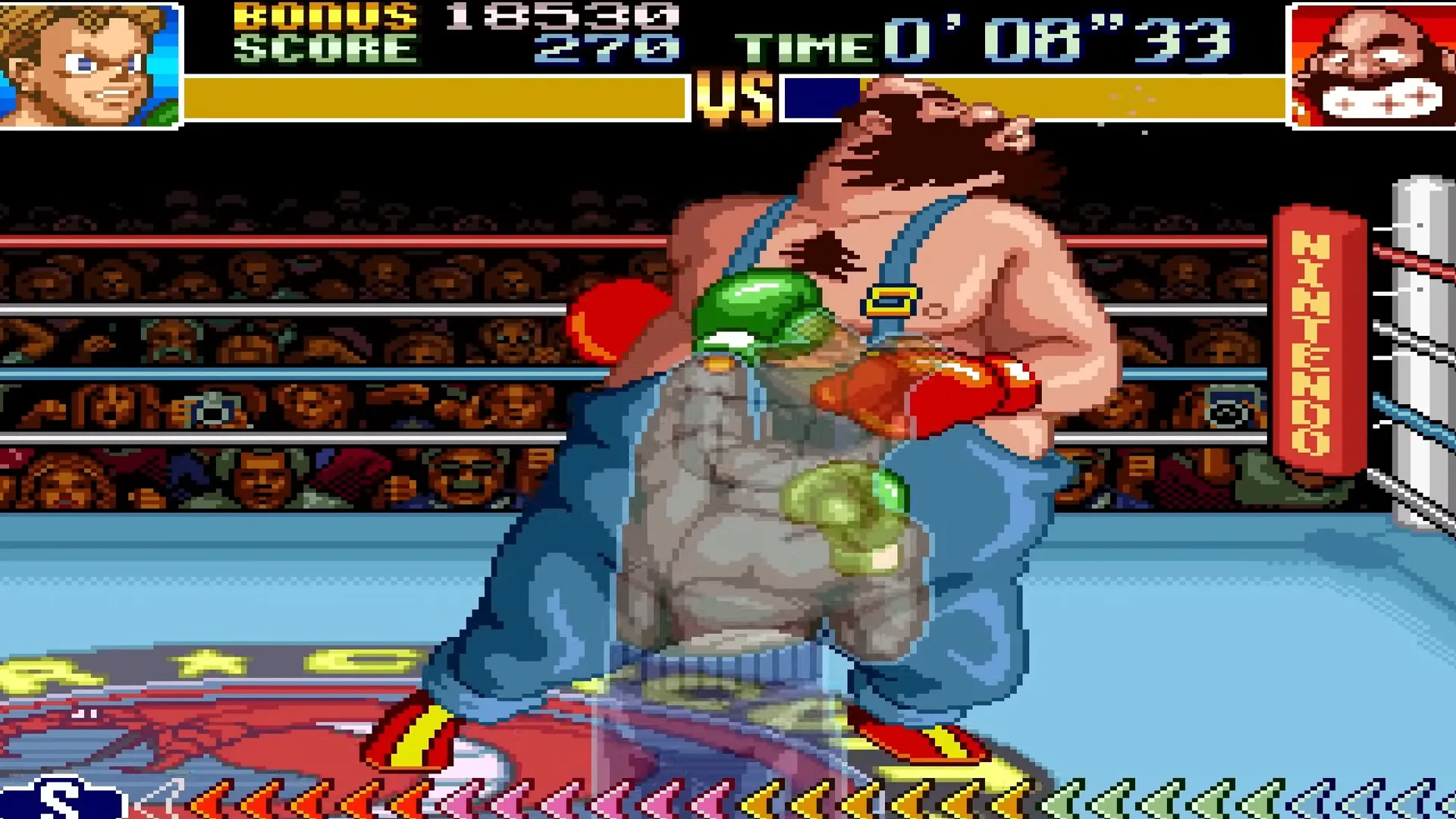 Link đấu với Bear Hugger trong Super Punch-Out, minh họa gameplay đối kháng chiến thuật của SNES.