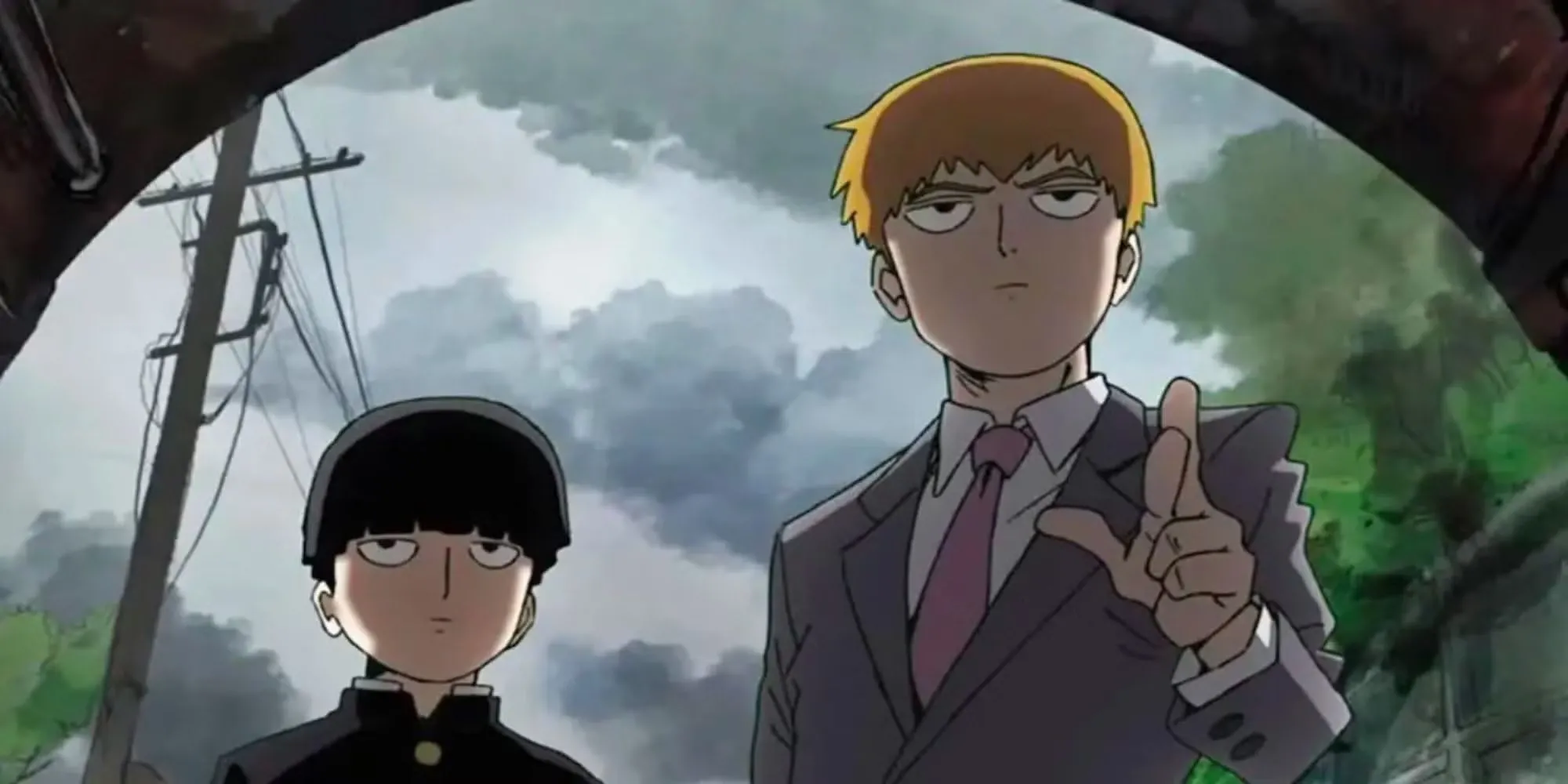 Mob Kageyama và Reigen Arataka trong một chuyến đi mùa hè cùng với những học sinh trung học trong Mob Psycho 100
