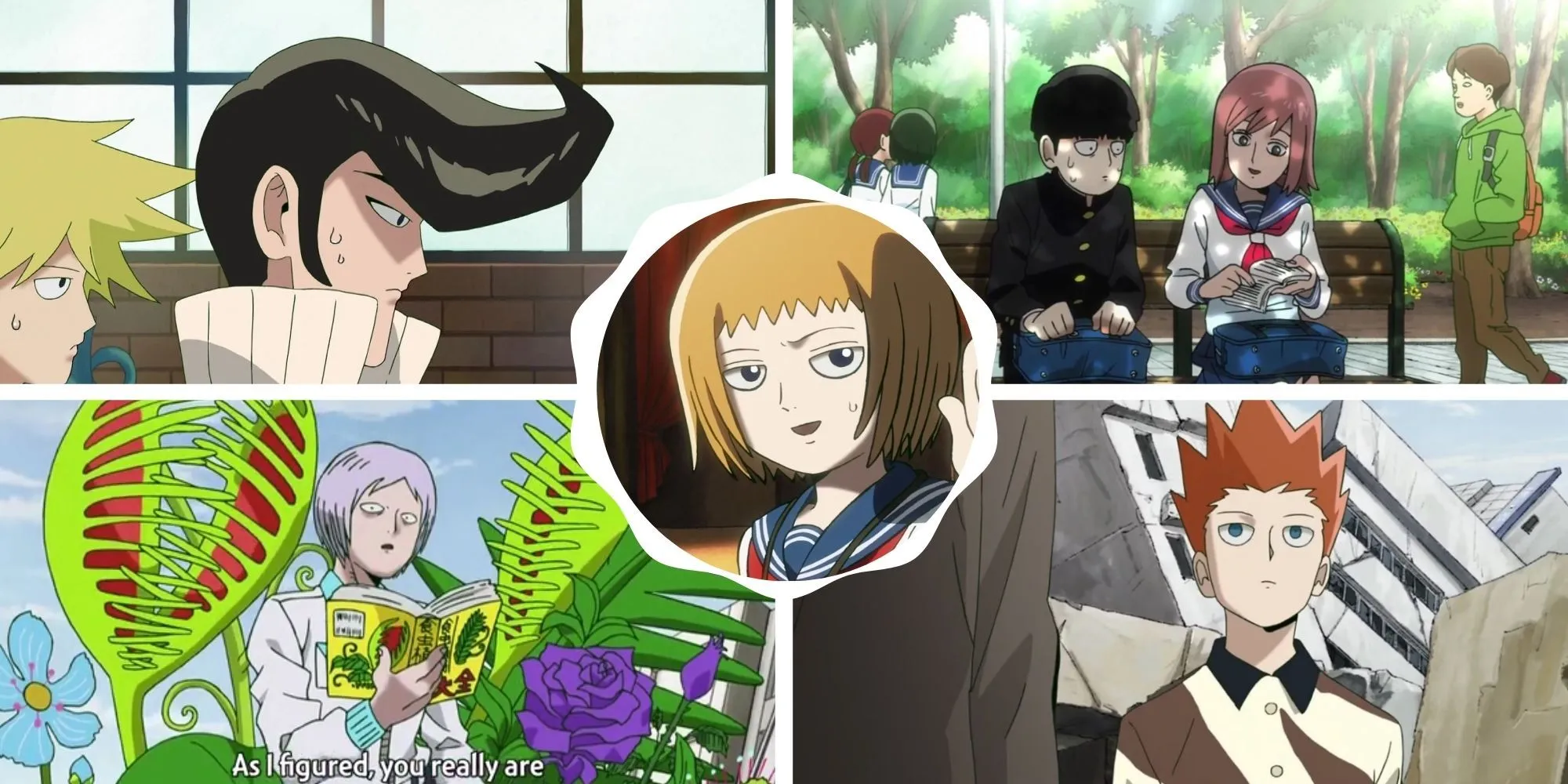 Reigen Arataka và Mob trong một phân cảnh hài hước của Mob Psycho 100, thể hiện mối quan hệ phức tạp giữa thầy và trò, bổ sung cho chủ đề về sự phát triển cá nhân trong anime