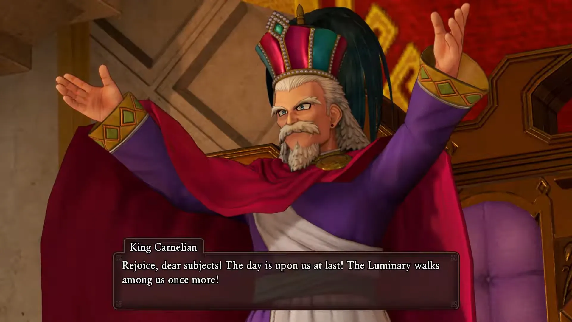 Vua Carnelian của Heliodor đầy vẻ uy nghi nhưng ẩn chứa bí mật trong Dragon Quest XI